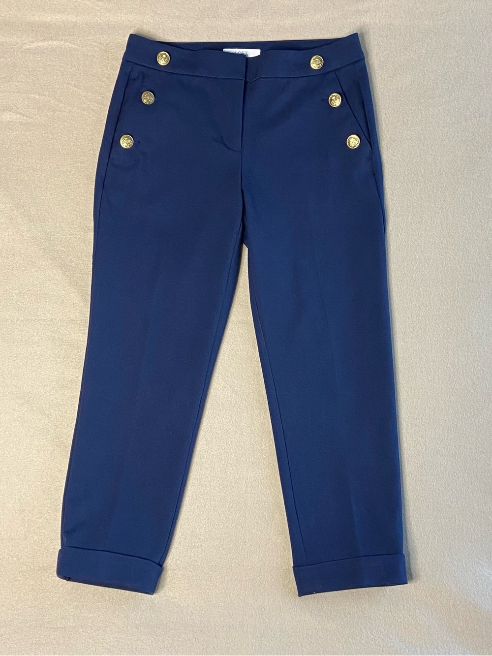 LOFT Navy Cropped Sailor-Style Pants with Gold Buttons
